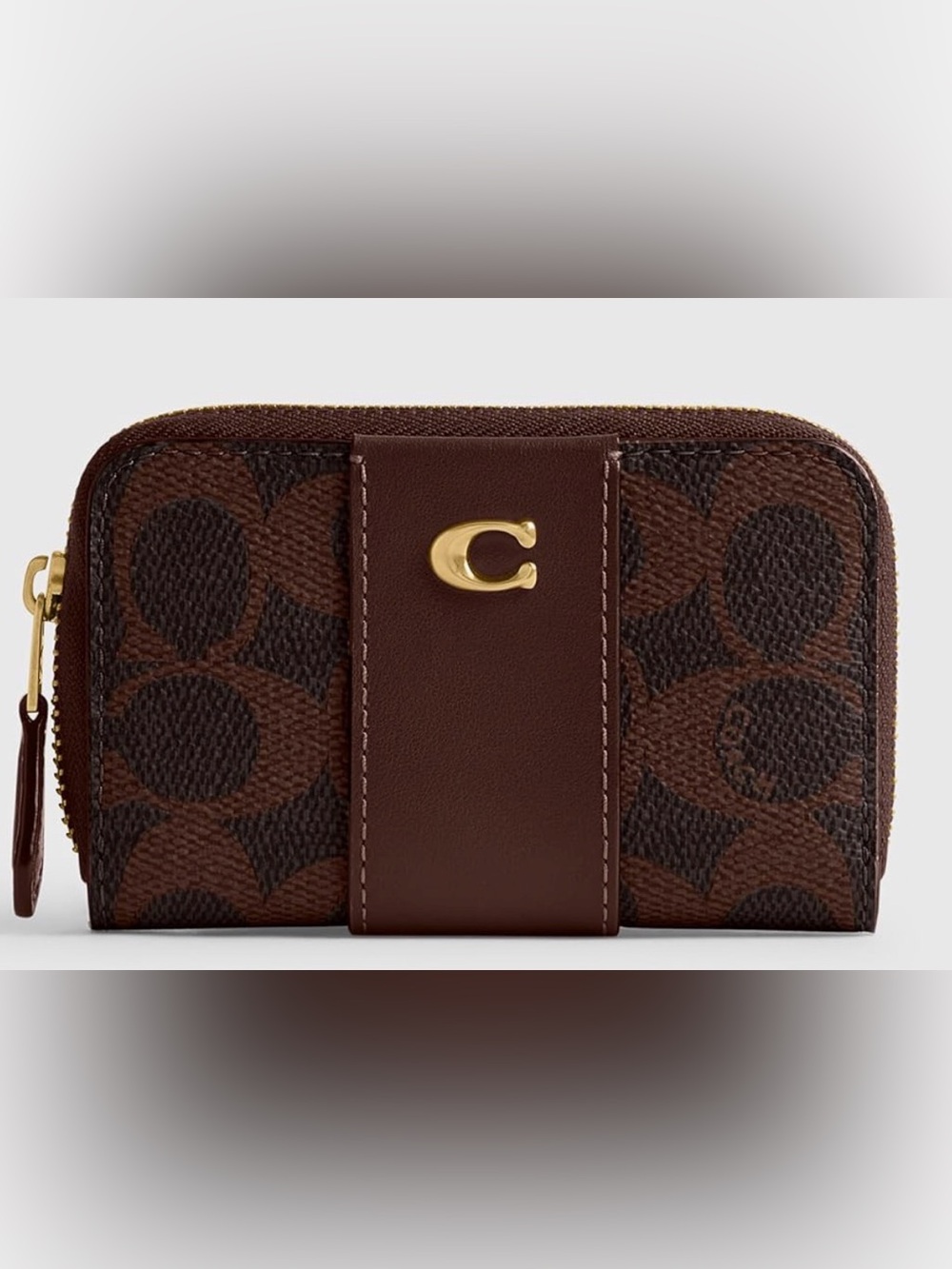 🤎New COACH Essential Small Zip Around Card Case in Maple